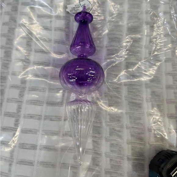 HOLIDAY LANE Royal Holiday Glass Purple & Clear Finial Hanging,5 Avail. $15 Each - Picture 2 of 3